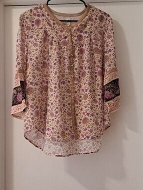 Spell Untamed Lady Lavender Pink & Tan  Floral  Blouse SzS Excellent